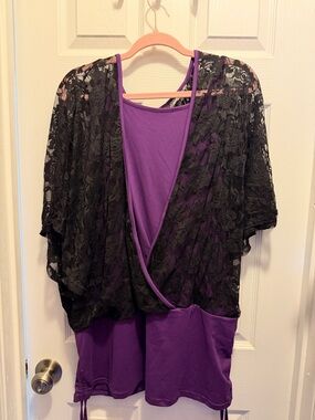 Purple Tank with Black Lace Overlay